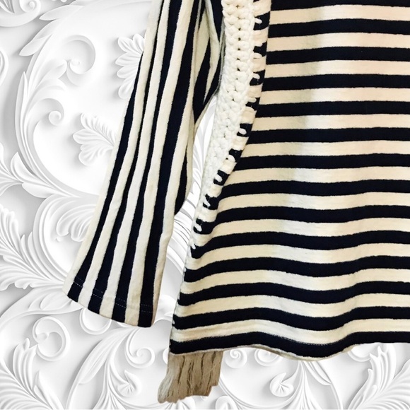 Anthropologie Pepin Blue Striped Ponte Top With Crochet Insets On Sides - Picture 3 of 8